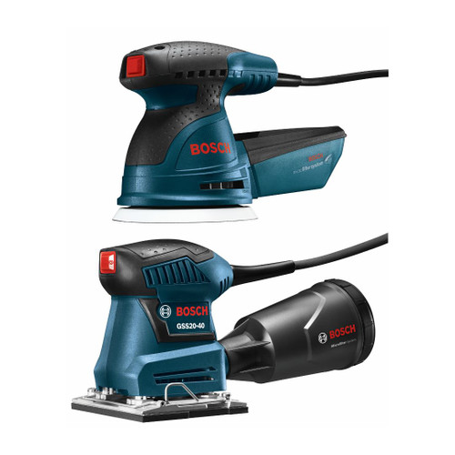 Bosch BOS-GSS20-40-ROS10 5in Palm Random Orbit Sander and 1/4-Sheet Orbital Finishing Sander 2-Tool Combo Kit