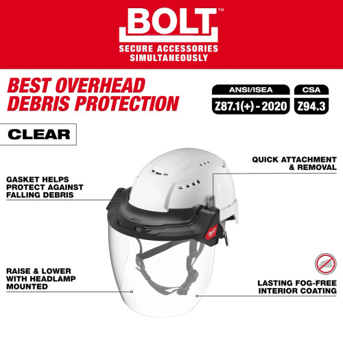 Milwaukee MIL-48-73-1422 BOLT Gasketed Full Face Shield - Clear Dual Coat Lens