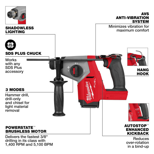 Milwaukee MIL-2908-20 M18 FUEL 5/8in SDS Plus Rotary Hammer