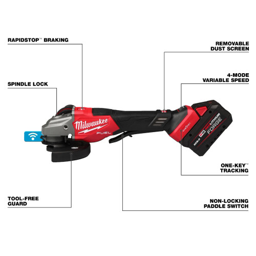 Milwaukee MIL-3672-22 M18 FUEL 4-1/2in-6in Variable Speed Braking Grinder, Paddle Switch w/ ONE-KEY 2x 8.0Ah Kit