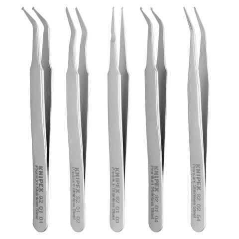 Knipex KNIP-920003 5-Piece Stainless Steel Tweezers Set in Tool Roll-SMD