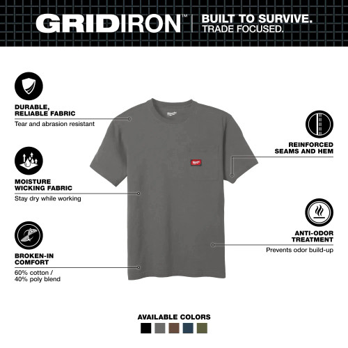 Milwaukee MIL-605GXX GRIDIRON Short Sleeve Pocket T-Shirt - Gray