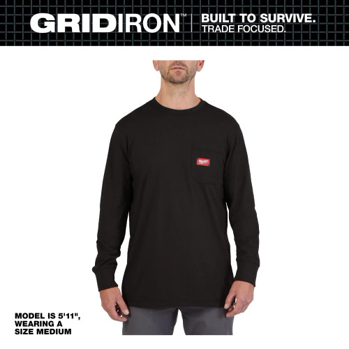 Milwaukee MIL-606BXX GRIDIRON Long Sleeve Pocket T-Shirt - Black