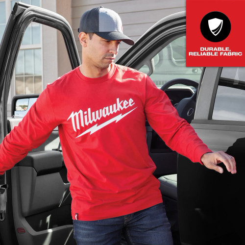 Milwaukee MIL-608RXX GRIDIRON Heavy Duty Long Sleeve Logo Tee - Red