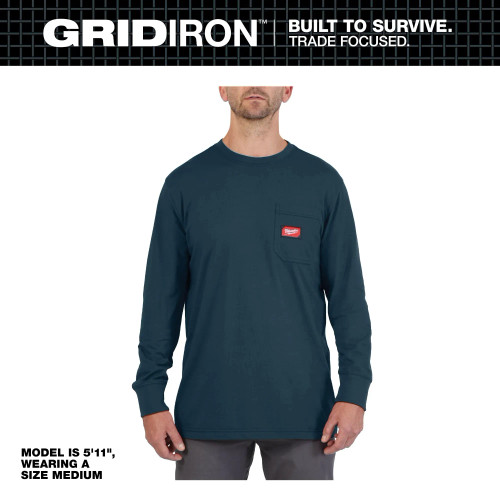 Milwaukee MIL-606BLXX GRIDIRON Long Sleeve Pocket T-Shirt - Blue