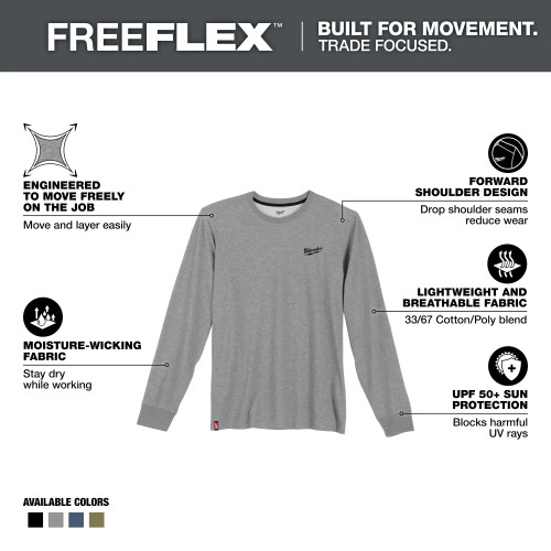 Milwaukee MIL-604GXX FREEFLEX Hybrid Long Sleeve Work Tee - Gray