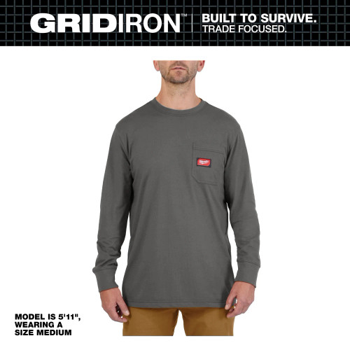 Milwaukee MIL-606GXX GRIDIRON Long Sleeve Pocket T-Shirt - Gray