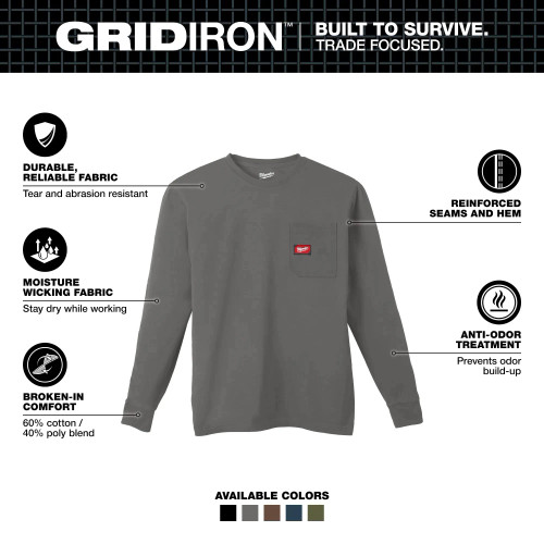 Milwaukee MIL-606GXX GRIDIRON Long Sleeve Pocket T-Shirt - Gray