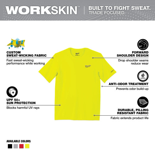 Milwaukee MIL-414HVXX WORKSKIN Lightweight Performance Short Sleeve Shirt - High Visibility