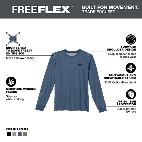 Milwaukee MIL-604BLXX FREEFLEX Hybrid Long Sleeve Work Tee - Blue