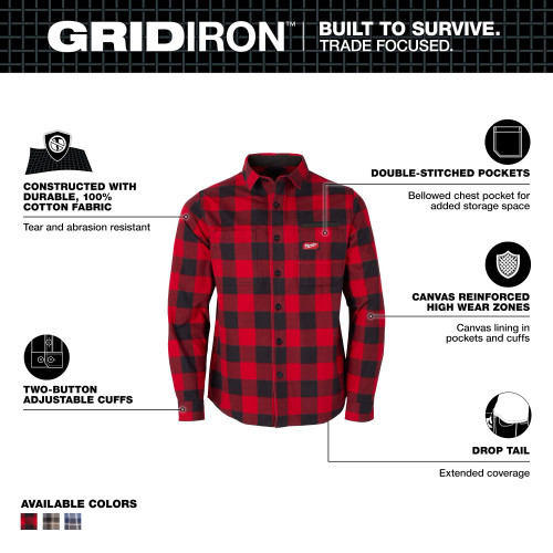 Milwaukee MIL-M551RXX GRIDIRON Flannel Shirt - Red