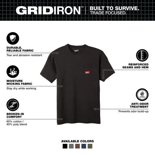 Milwaukee MIL-605BXX GRIDIRON Short Sleeve Pocket T-Shirt - Black