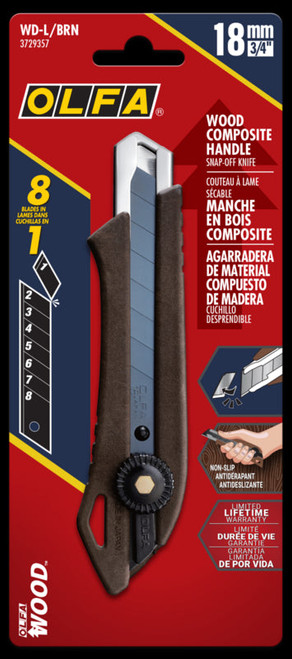 Olfa Knives OLFA-WD-L/BRN 8mm WD-L Wood Composite Ratchet Lock Utility Knife