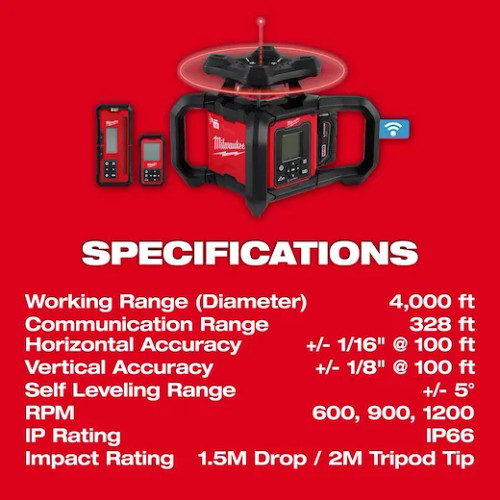 Milwaukee MIL-3704-21T M18 FUEL Red Exterior Dual Slope Rotary Laser Level 3.0Ah Kit