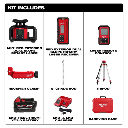 Milwaukee MIL-3704-21T M18 FUEL Red Exterior Dual Slope Rotary Laser Level 3.0Ah Kit
