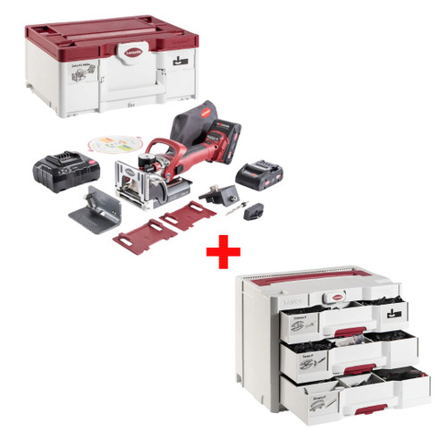 Lamello LAM-101801USSD-145323 Zeta P2 Cordless Biscuit Joiner w/ Diamond Blade 2x 4.0Ah Kit + P-System Connector Assortment Professional