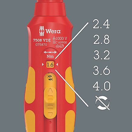 Wera Tools Wera-05075870001 7508 VDE Kraftform Safe-Torque Speed Torque Screwdriver, 0.4-2.0 Nm
