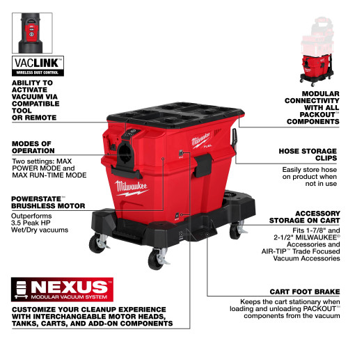 Milwaukee MIL-0914-20 M18 FUEL NEXUS 6 Gallon Wet/Dry Vacuum with PACKOUT Compatibility & VACLINK