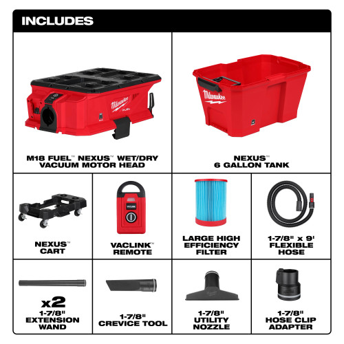 Milwaukee MIL-0914-20 M18 FUEL NEXUS 6 Gallon Wet/Dry Vacuum with PACKOUT Compatibility & VACLINK