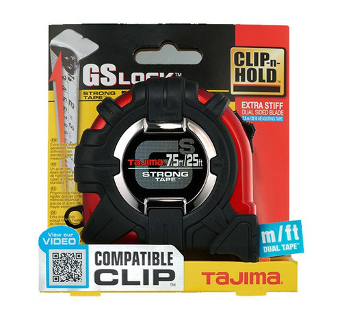 Tajima TAJ-GS-C25/7.5MBW 25ft/7.5m GS-LOCK Tape Measure with Hook & Compatible Clip