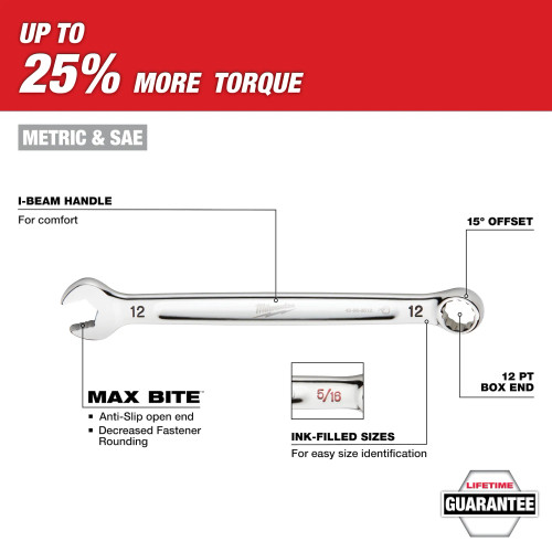 Milwaukee MIL-48-22-0154 15-Piece Metric Combination Wrench Set with Tray For PACKOUT Drawers