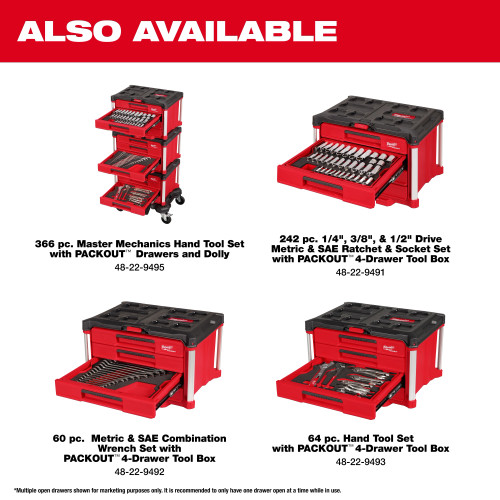 Milwaukee MIL-48-22-0156 15-Piece Metric Ratcheting Combination Wrench Set with Tray For PACKOUT Drawers