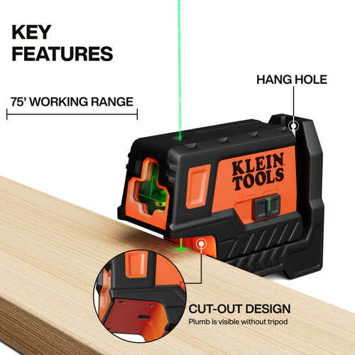 Klein Tools KLE-93MCLPG Compact Green Cross-Line Laser Level with Plumb Spot