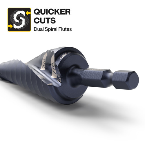 Klein Tools KLE-QRST2S Step Drill Bit Set, Quick-Release, Double Fluted, 3-Piece