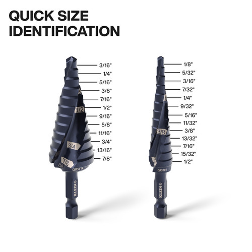 Klein Tools KLE-QRST2S Step Drill Bit Set, Quick-Release, Double Fluted, 3-Piece