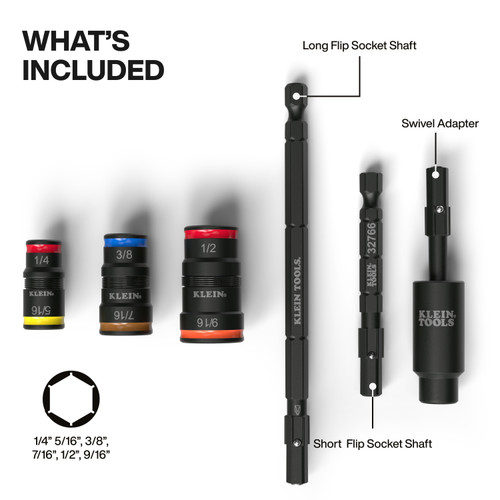 Klein Tools KLE-32984 Impact Flip Socket Set With Swivel Adapter, 6-Piece