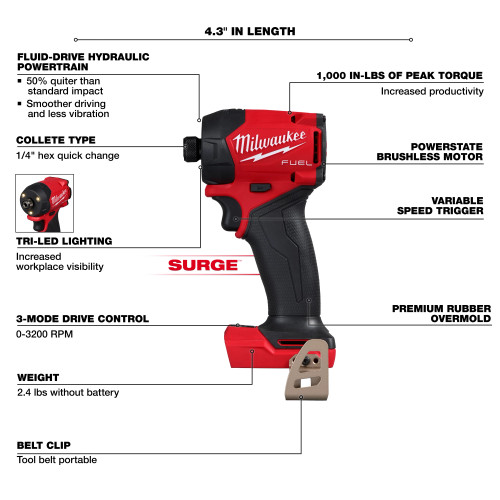 Milwaukee MIL-2761-20 M18 FUEL SURGE 1/4in Hex Hydraulic Driver Bare Tool