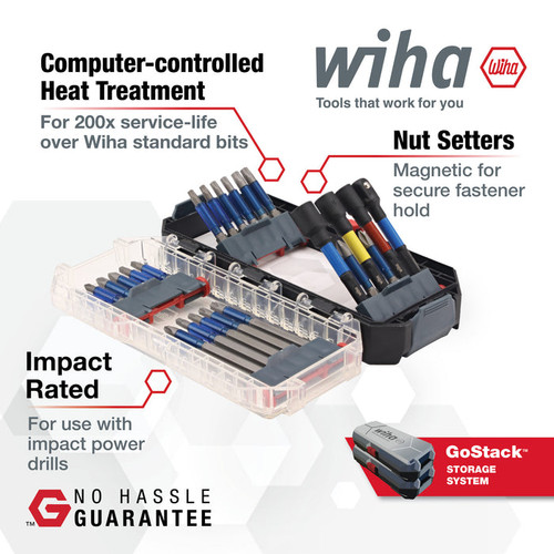 Wiha Tools WIHA-76821 24-Piece TerminatorBlue Impact Bit Set with Nut Setters and Adapter
