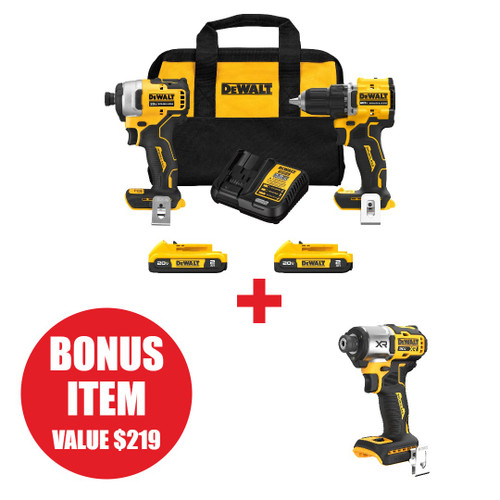 DEWALT DCK225D2 + 20V MAX XR Brushless 1/4in 3-Speed Impact Driver bundle