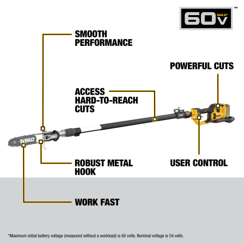 DEWALT DEW-DCPS671X1 60V MAX 10in Telescoping Pole Saw 9.0Ah Kit