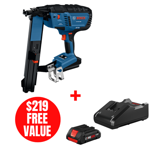 Bosch BOS-GTH18V-50MN-GXS18V-15N15 18V Brushless 7/16in Medium Crown Stapler Bare Tool with 18V 4.0Ah Rapid Charger Starter Kit