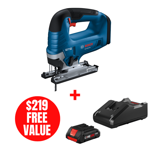 Bosch BOS-GST18V-50N-GXS18V-15N15 18V Brushless Top Handle Jig Saw Bare Tool with 18V 4.0Ah Rapid Charger Starter Kit