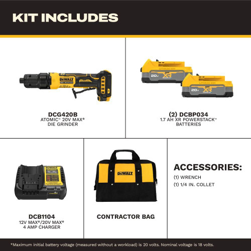 DEWALT DEW-DCG420E2 ATOMIC 20V MAX Die Grinder XR POWERSTACK 2x 1.7Ah Kit