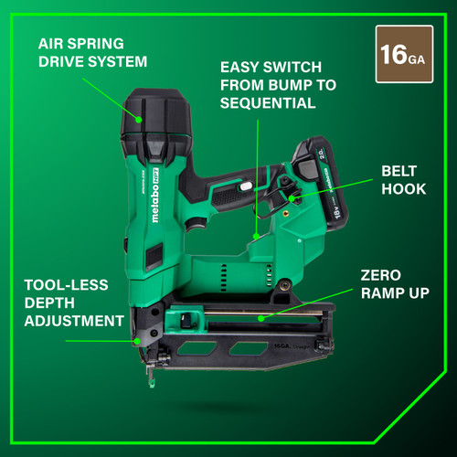 Metabo HPT HPT-NT1865DSAM 18V MultiVolt Brushless Pro 16ga Straight Finish Nailer 2.0Ah Kit