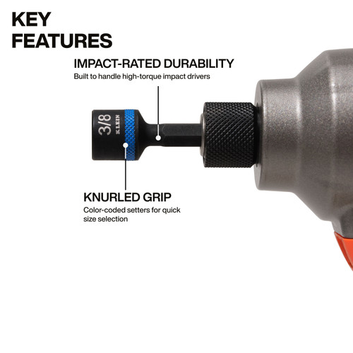 Klein Tools KLE-32925S Magnetic Power Nut Setters, 2in Shaft, 5pc