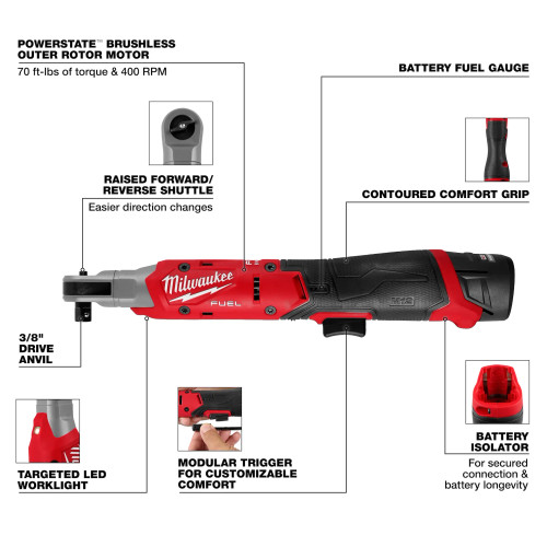 Milwaukee MIL-3053-21 M12 FUEL 3/8in Ratchet 2.5Ah Kit