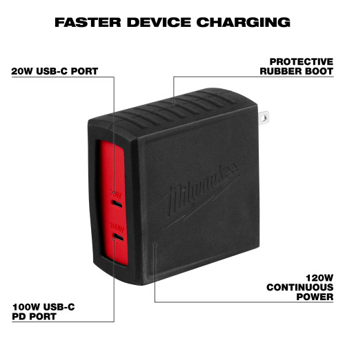 Milwaukee  MIL-48-59-2847 120W USB-C 2-Port Wall Adaptor