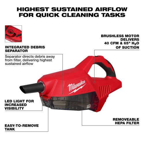 Milwaukee MIL-0892-20 M18 Brushless Handheld Vacuum Bare Tool