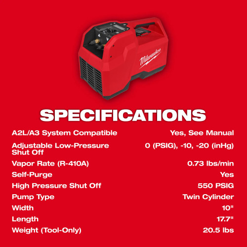 Milwaukee MIL-2938-21 M18 Brushless Refrigerant Recovery Machine FORGE 12.0Ah Kit