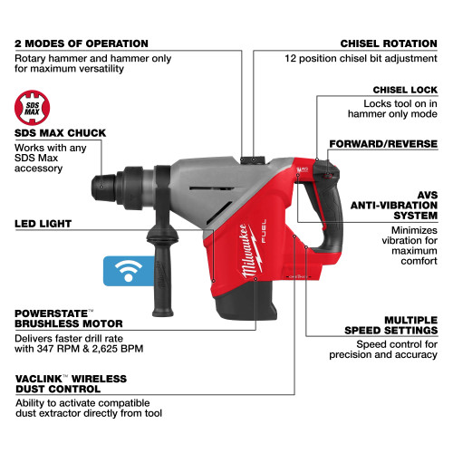 Milwaukee MIL-2918-20 M18 FUEL 1-3/4in SDS MAX Rotary Hammer with One-Key Bare Tool
