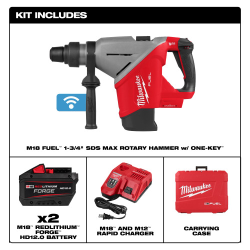 Milwaukee MIL-2918-22HD M18 FUEL 1-3/4in SDS MAX Rotary Hammer with One-Key 2x12.0Ah Kit