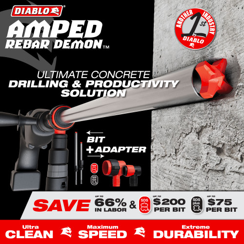 Diablo FRE-DMAPLA4510 5/8in x 8in x 14in AMPED Rebar Demon SDS-Plus 4-Cutter Hammer Drill Bit
