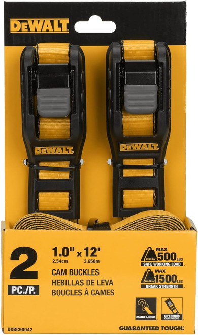DEWALT DEWL-DXBC90042 1in x 12ft Cam-Buckle Straps 1,500lb Break Strength 2-Pack