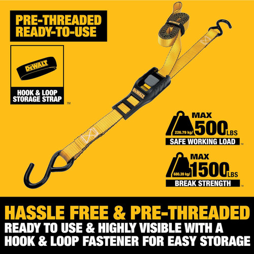 DEWALT DEWL-DXBC90042 1in x 12ft Cam-Buckle Straps 1,500lb Break Strength 2-Pack