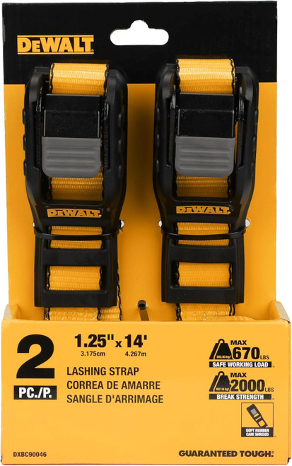 DEWALT DEWL-DXBC90046 1-1/4in x 14ft Premium Lashing Straps 2,000lb Break Strength 2-Pack