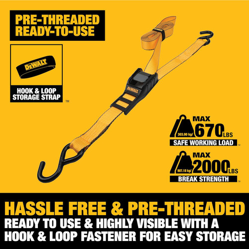 DEWALT DEWL-DXBC90043 1-1/4in x 14ft Cam-Buckle Straps 2,000lb Break Strength 2-Pack